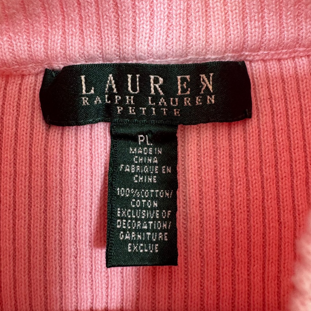 NEW Lauren Ralph Lauren Mock Neck Sweater Womens PL Pink Ribbed Cotton Petite - Picture 6 of 13